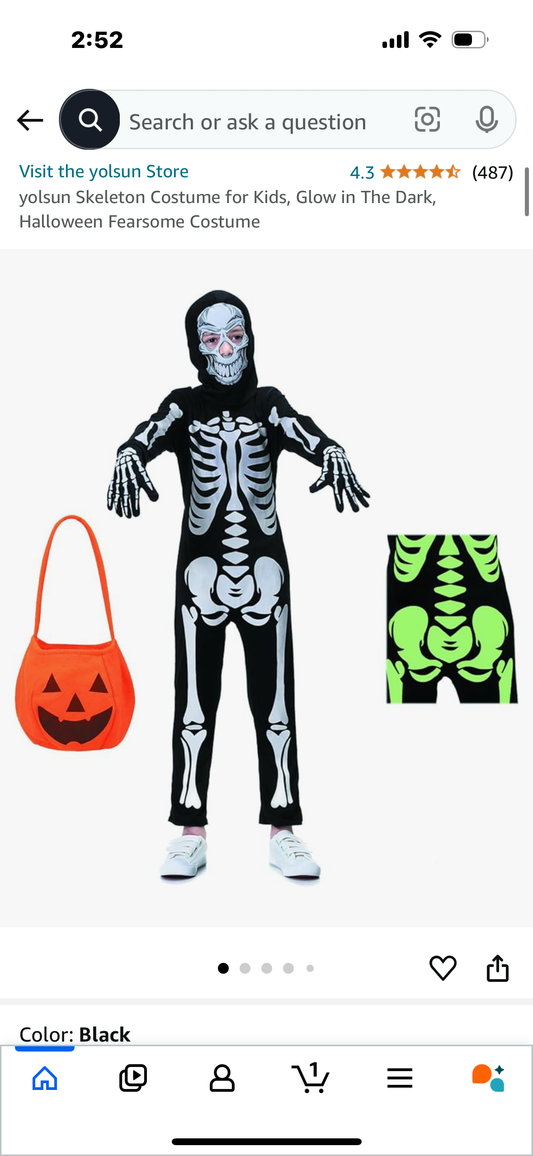 yolsun Skeleton Costume for Kids, Glow in The Dark, Halloween Fearsome Costume