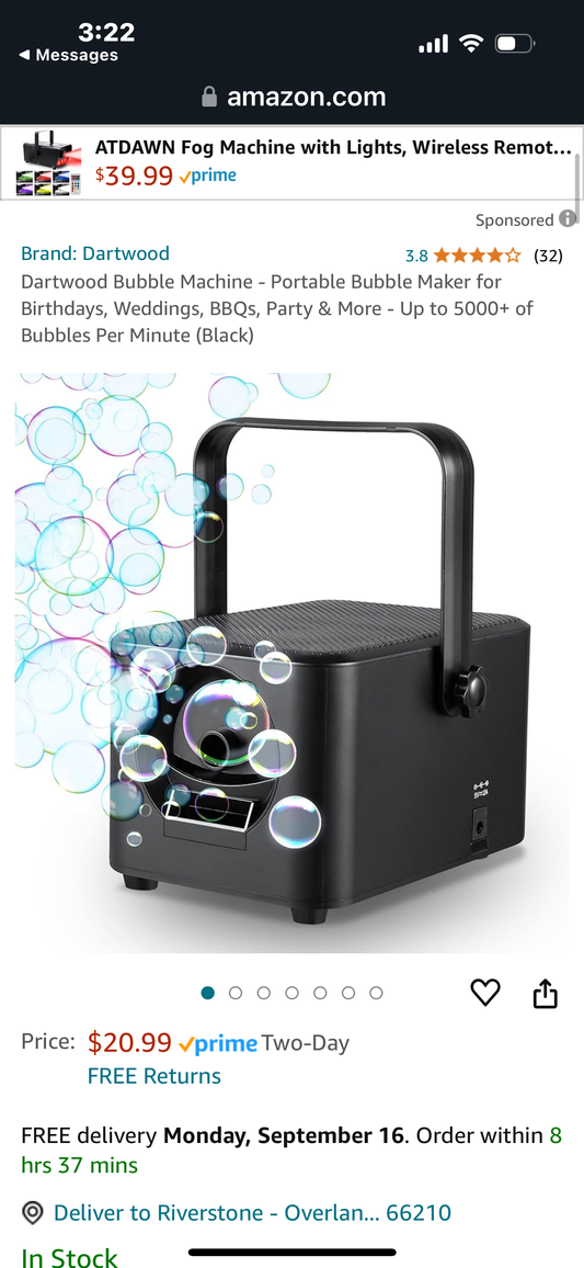 Dartwood Bubble Machine - Portable Bubble Maker for Birthdays, Weddings, BBQs, Party & More - Up to 5000+ of Bubbles Per Minute (Black