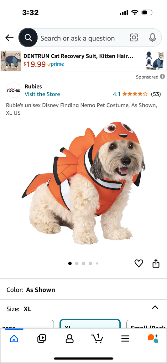 Rubie's unisex Disney Finding Nemo Pet Costume, As Shown, Medium US