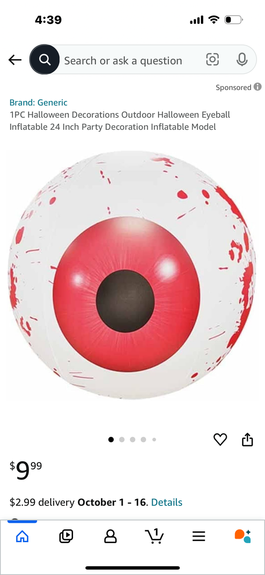 1PC Halloween Decorations Outdoor Halloween Eyeball Inflatable 24 Inch Party Decoration Inflatable Model