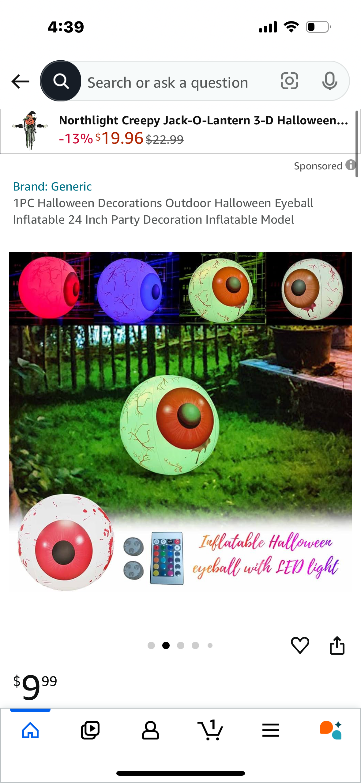 1PC Halloween Decorations Outdoor Halloween Eyeball Inflatable 24 Inch Party Decoration Inflatable Model