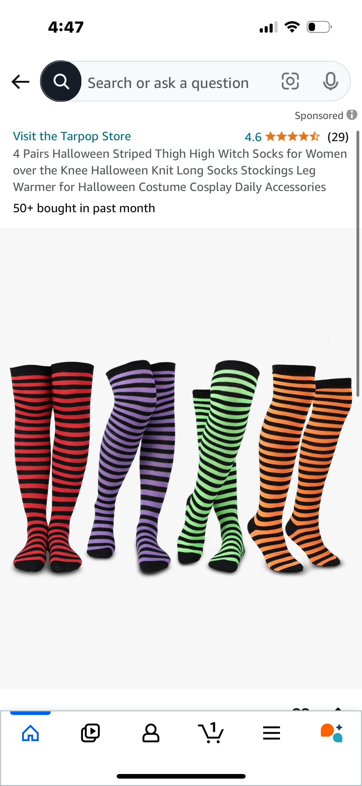 4 Pairs Halloween Striped Thigh High Witch Socks