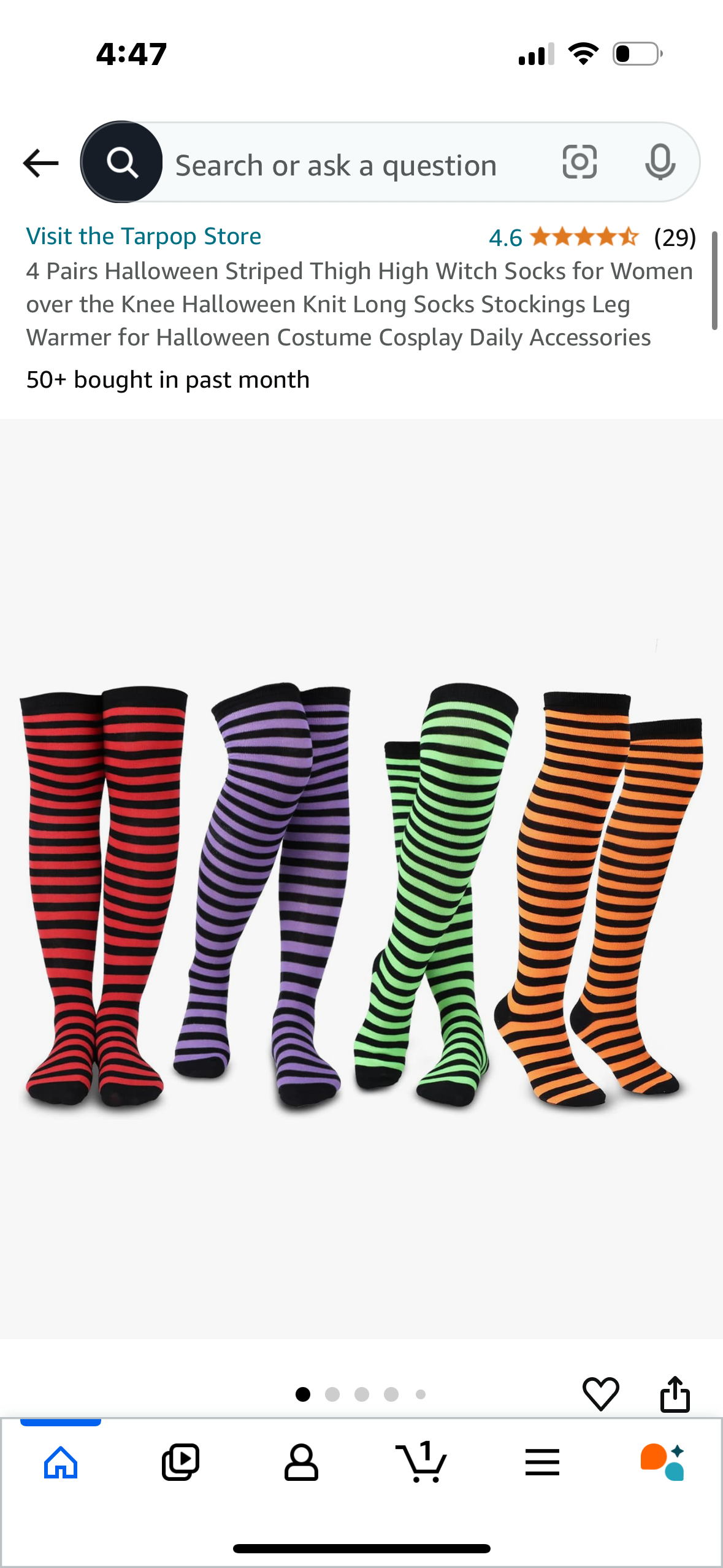 4 Pairs Halloween Striped Thigh High Witch Socks