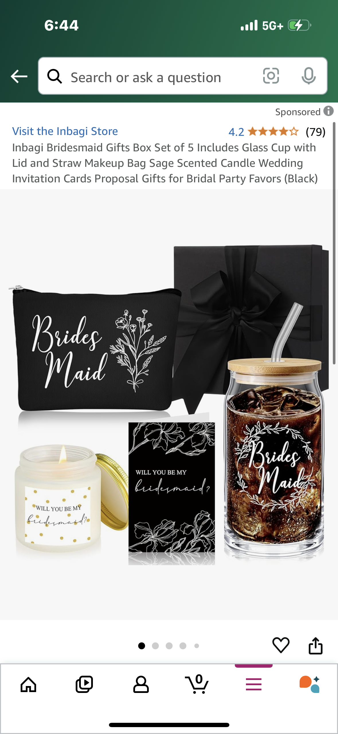 Bridesmaid Gifts Box Set of 5 Includes Glass Cup with Lid and Straw Makeup Bag Sage Scented Candle Wedding Invitation Cards Proposal Gifts for Bridal Party Favors (Black