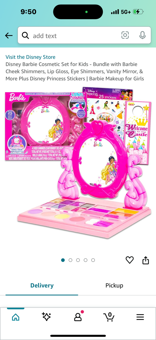 Disney Barbie Cosmetic Set for Kids - Bundle with Barbie Cheek Shimmers, Lip Gloss, Eye Shimmers, Vanity Mirror, & More Plus Disney Princess Stickers | Barbie Makeup for Girls