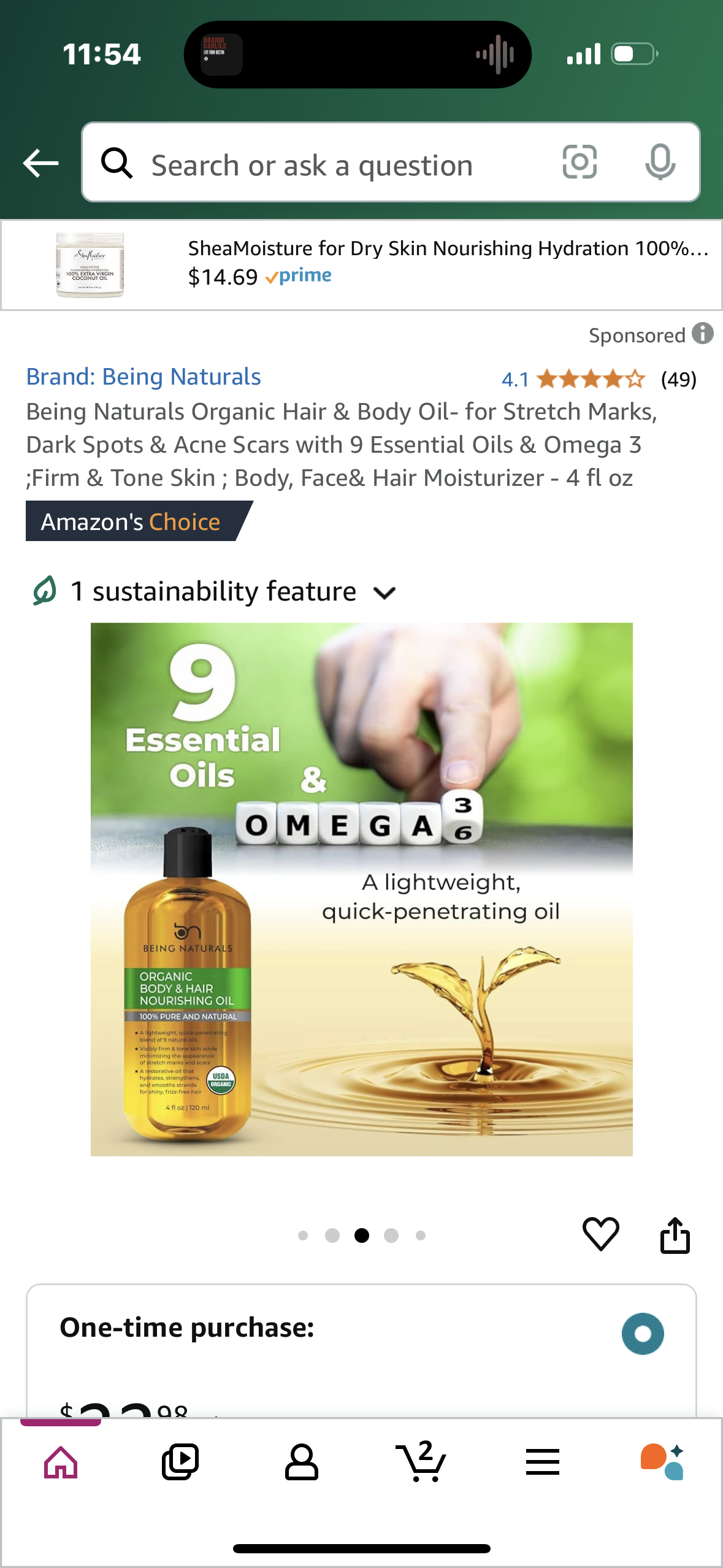 Being Naturals Organic Hair & Body Oil- for Stretch Marks, Dark Spots & Acne Scars with 9 Essential Oils & Omega 3 ;Firm & Tone Skin ; Body, Face& Hair Moisturizer - 4 fl oz