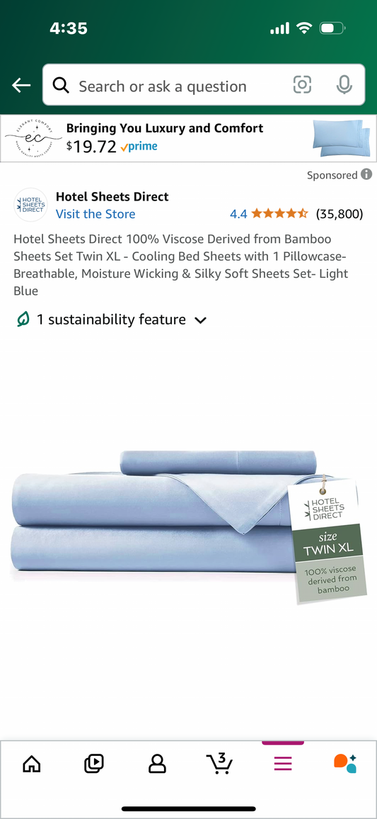 Hotel Sheets Direct 100% Viscose Derived from Bamboo Sheets Set Twin XL - Cooling Bed Sheets with 1 Pillowcase- Breathable, Moisture Wicking & Silky Soft Sheets Set- Light Blue