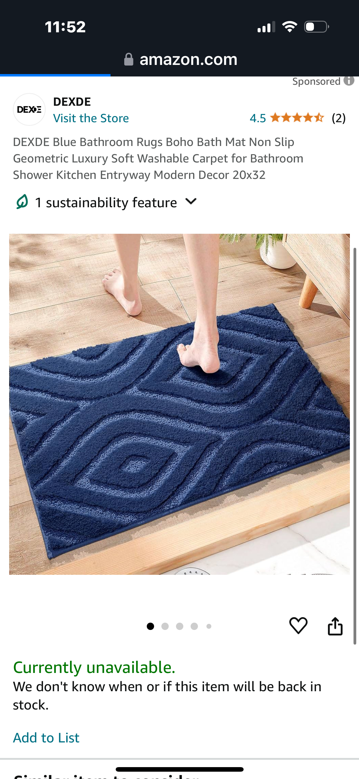 DEXDE Blue Bathroom Rugs Boho Bath Mat Non Slip Geometric Luxury Soft Washable Carpet for Bathroom Shower Kitchen Entryway Modern Decor 20x32