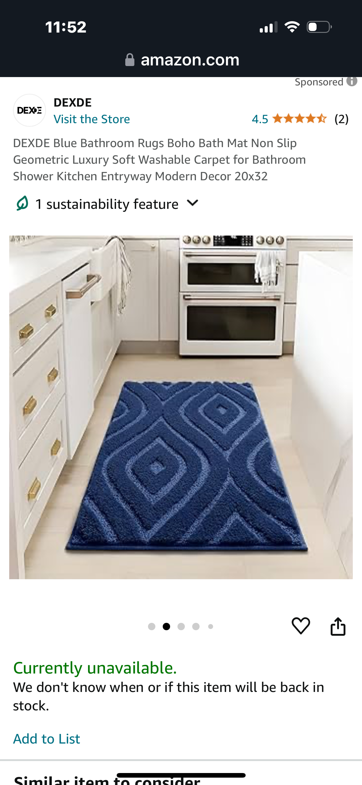 DEXDE Blue Bathroom Rugs Boho Bath Mat Non Slip Geometric Luxury Soft Washable Carpet for Bathroom Shower Kitchen Entryway Modern Decor 20x32