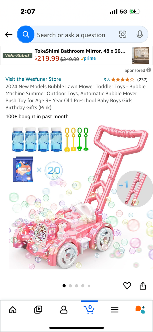 2024 New Models Bubble Lawn Mower Toddler Toys - Bubble Machine Summer Outdoor Toys, Automatic Bubble Mover Push Toy for Age 3+ Year Old Preschool Baby Boys Girls Birthday Gifts (Pink)