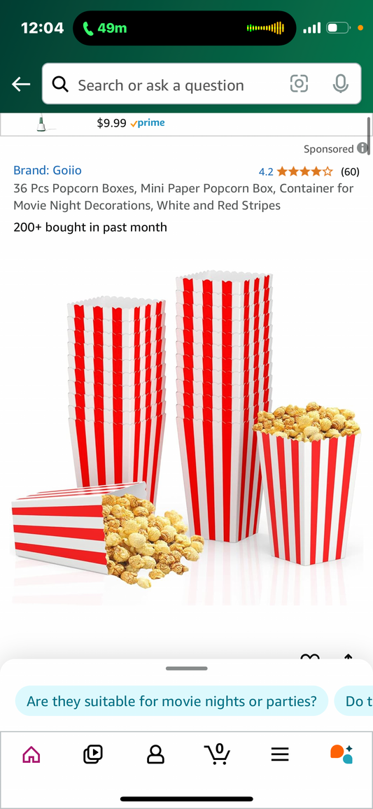 36 Pcs Popcorn Boxes, Mini Paper Popcorn Box, Container for Movie Night Decorations, White and Red Stripes