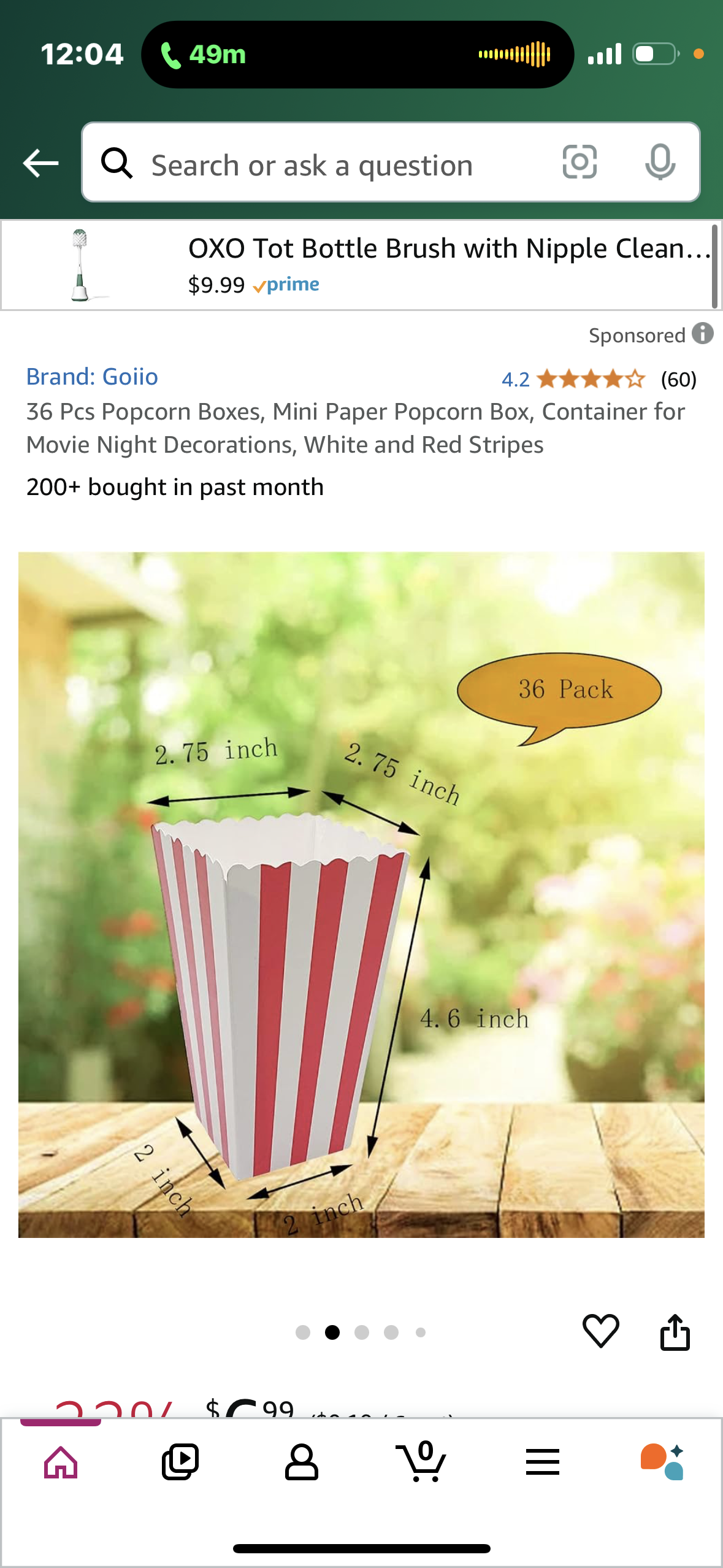 36 Pcs Popcorn Boxes, Mini Paper Popcorn Box, Container for Movie Night Decorations, White and Red Stripes