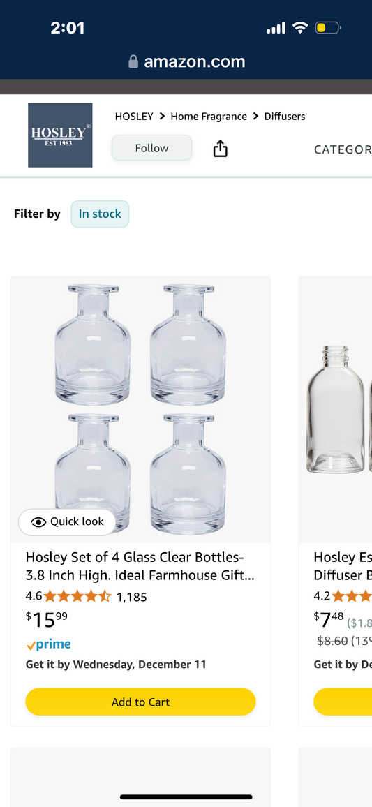 Hosley 4 Reed Diffuser Glass Bottles