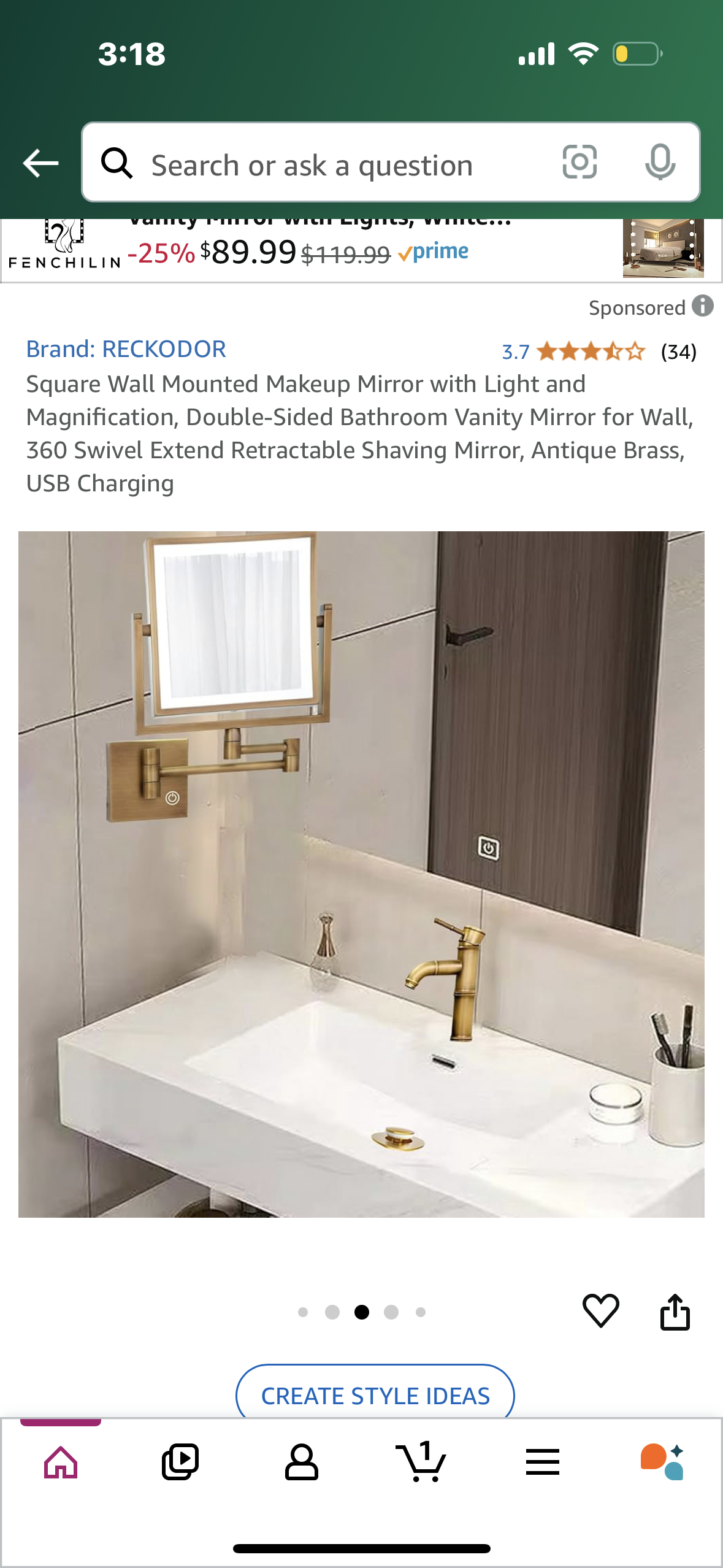 Square Wall Mounted Makeup Mirror with Light and Magnification, Double-Sided Bathroom Vanity Mirror for Wall, 360 Swivel Extend Retractable Shaving Mirror, Antique Brass, USB Charging