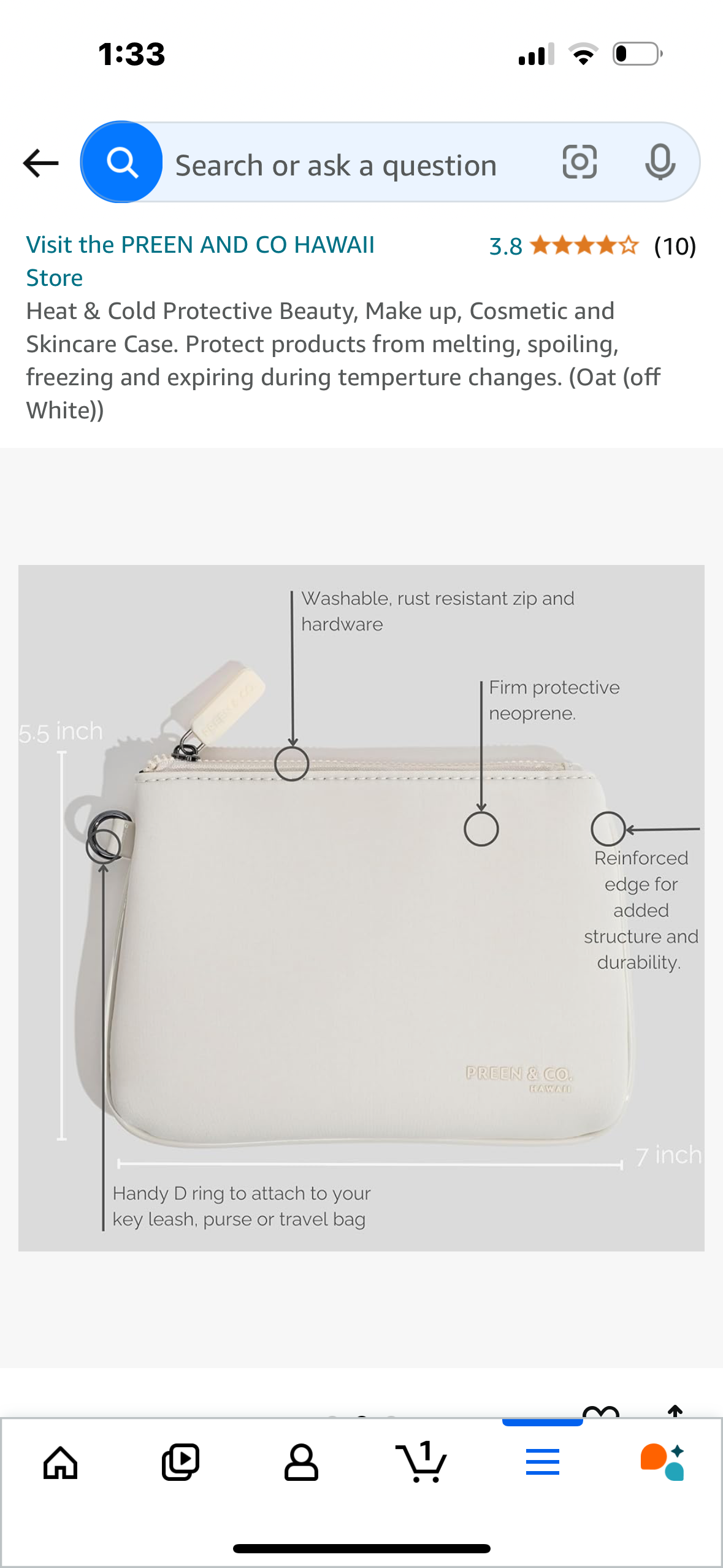 Heat & Cold Protective Beauty, Make up, Cosmetic and Skincare Case. Protect products from melting, spoiling, freezing and expiring during temperture changes. (Oat (off White))