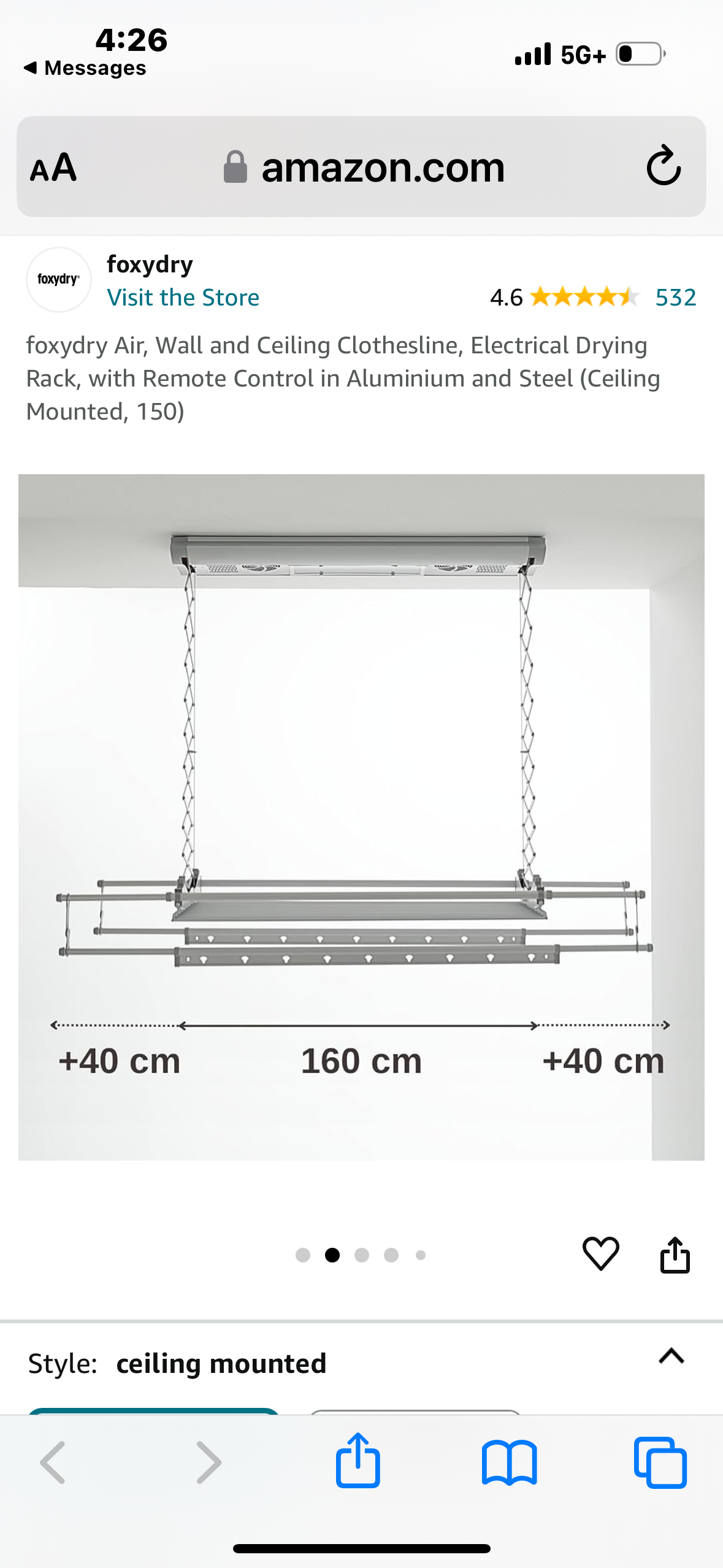 foxydry Air, Wall and Ceiling Clothesline, Electrical Drying Rack, with Remote Control in Aluminium and Steel (Ceiling Mounted, 150)