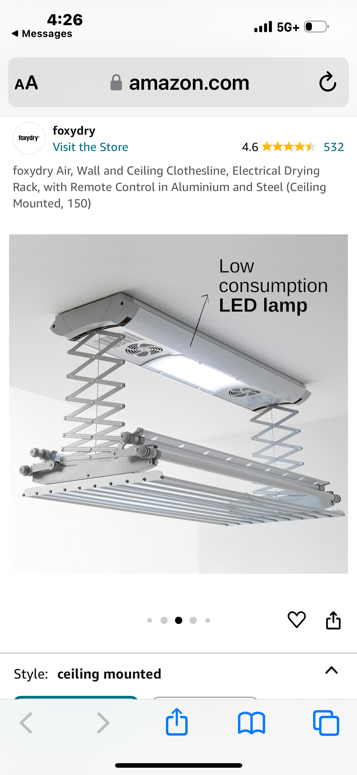 foxydry Air, Wall and Ceiling Clothesline, Electrical Drying Rack, with Remote Control in Aluminium and Steel (Ceiling Mounted, 150)