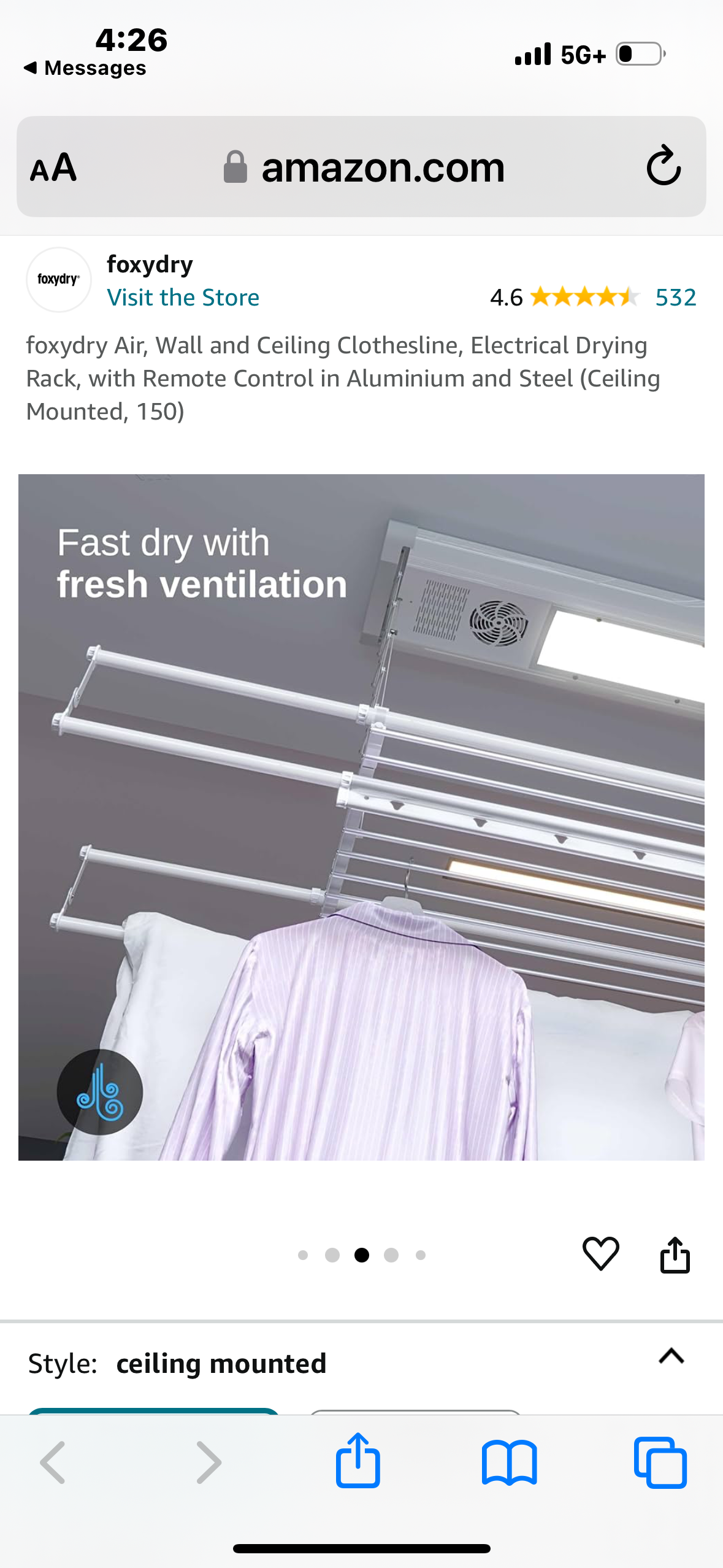 foxydry Air, Wall and Ceiling Clothesline, Electrical Drying Rack, with Remote Control in Aluminium and Steel (Ceiling Mounted, 150)