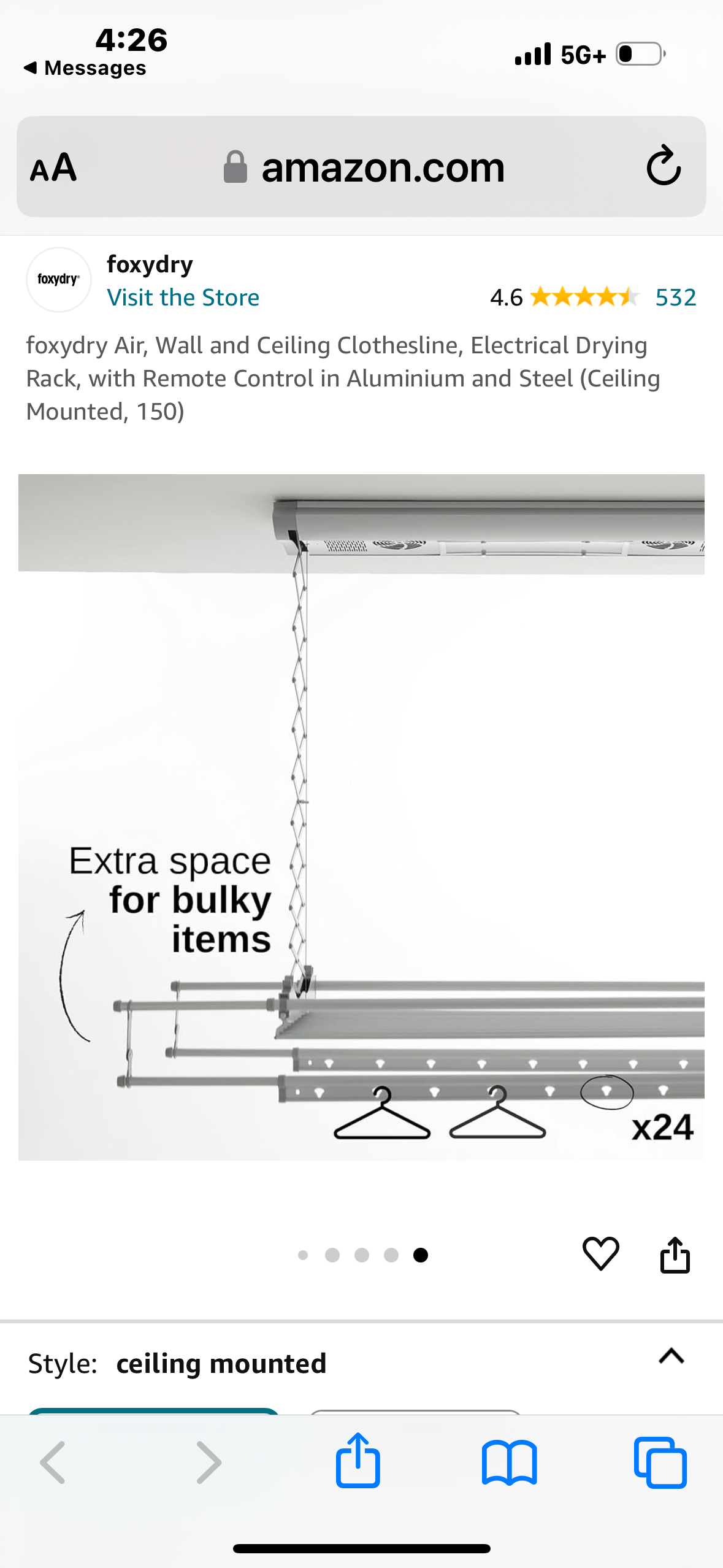 foxydry Air, Wall and Ceiling Clothesline, Electrical Drying Rack, with Remote Control in Aluminium and Steel (Ceiling Mounted, 150)