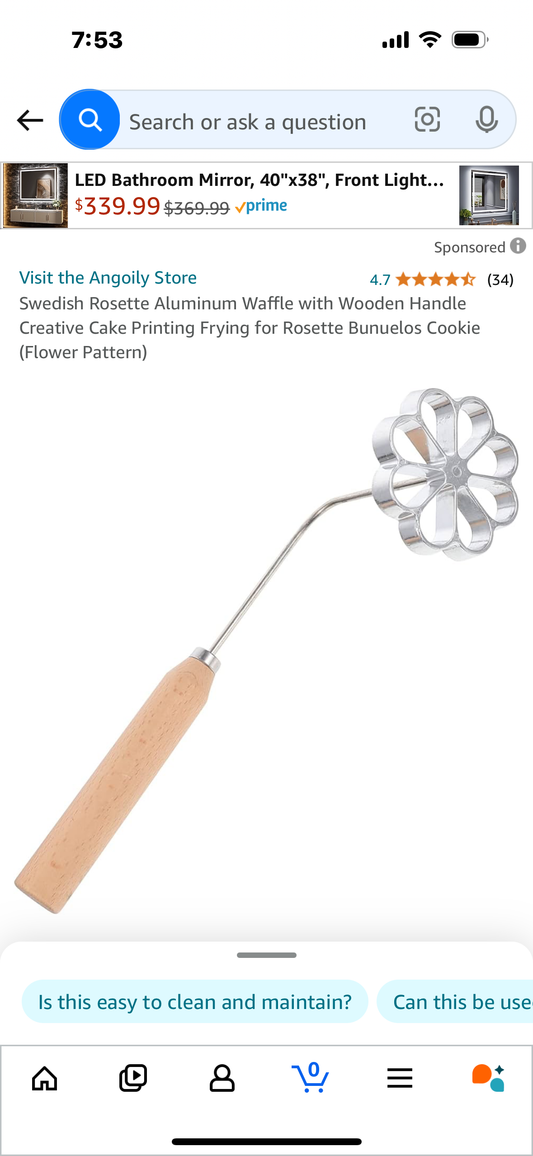 Swedish Rosette Aluminum Waffle with Wooden Handle Creative Cake Printing Frying for Rosette Bunuelos Cookie (Flower Pattern