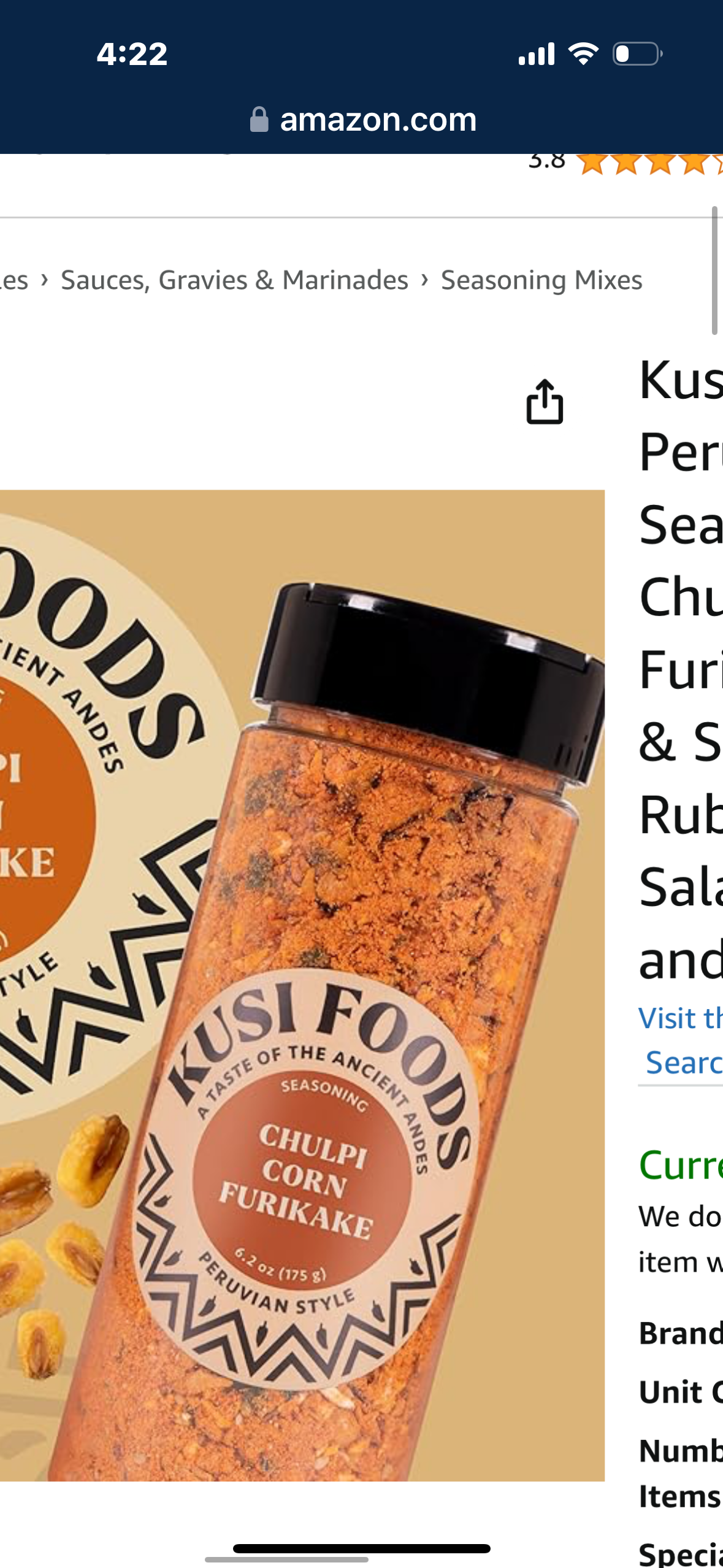 Kusi Foods Peruvian Seasoning Duo – Chulpi Corn Furikake & Sweet & Smoking BBQ Rub – Perfect for Salads, Meats, and More