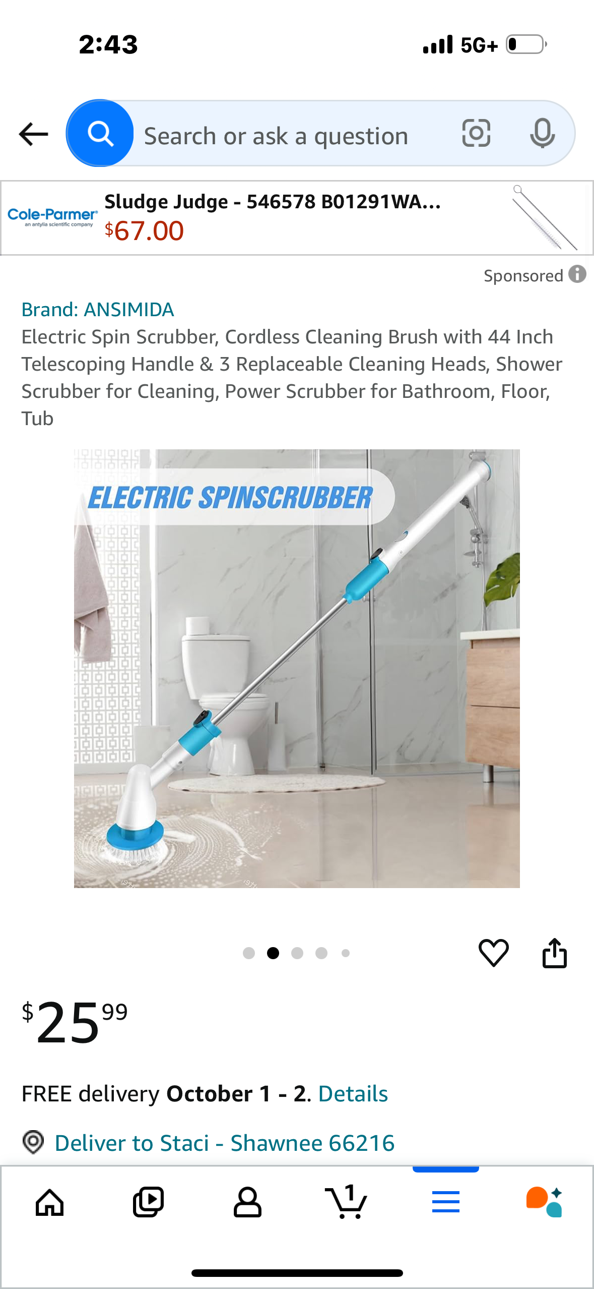 [2-Speeds] Electric Spin Scrubber [Light but Powerful] SHEZI Power Shower Scrubber Brush with Long Extension Handle & 4 Replaceable Heads Cordless Cleaning Supplies Tools for Bathtub Grout Tile Floor