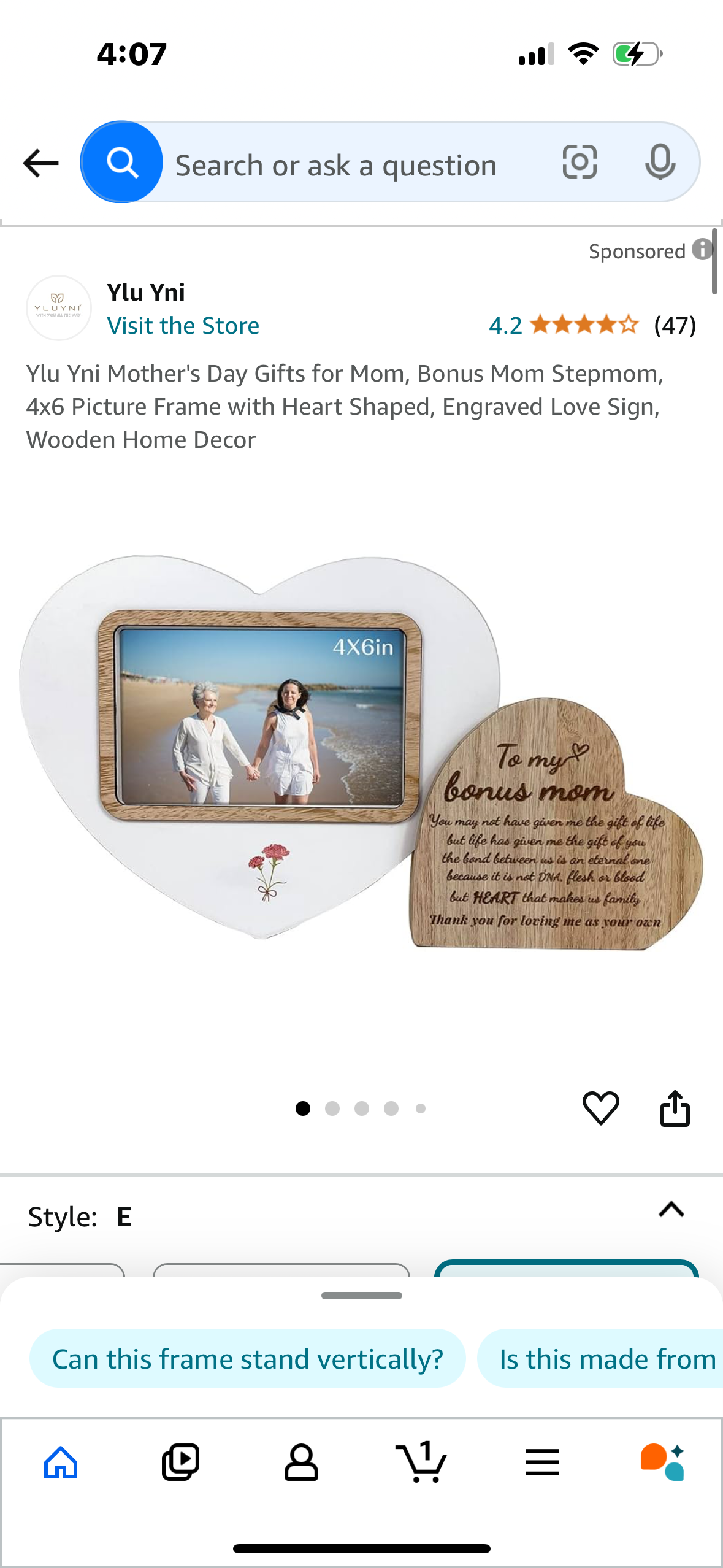 Gifts for Mom, Bonus Mom Stepmom, 4x6 Picture Frame with Heart Shaped, Engraved Love Sign, Wooden Home Decor