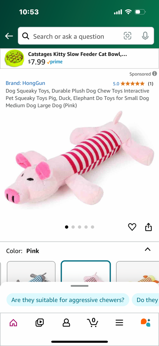 Dog Squeaky Toys, Durable Plush Dog Chew Toys Interactive Pet Squeaky Toys Pig, Duck, Elephant Do Toys for Small Dog Medium Dog Large Dog (Pink)