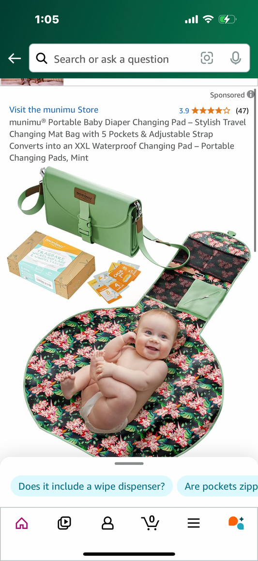 Portable Baby Diaper Changing Pad – Stylish Travel Changing Mat Bag with 5 Pockets & Adjustable Strap Converts into an XXL Waterproof Changing Pad – Portable Changing Pads, Mint