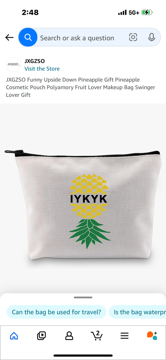 Funny Upside Down Pineapple Gift Pineapple Cosmetic Pouch Polyamory Fruit Lover Makeup Bag Swinger Lover Gift