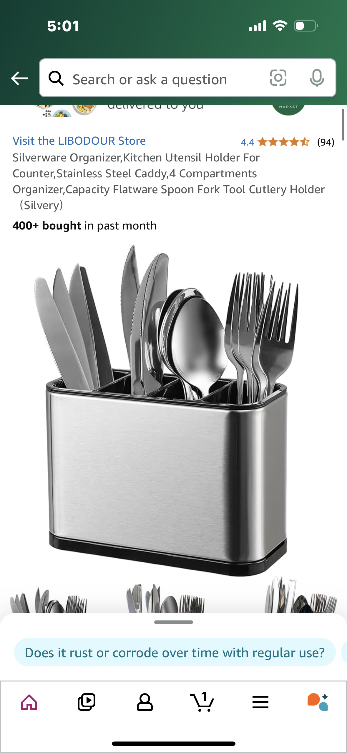 Silverware Organizer,Kitchen Utensil Holder For Counter,Stainless Steel Caddy,4 Compartments Organizer,Capacity Flatware Spoon Fork Tool Cutlery Holder（Silvery）