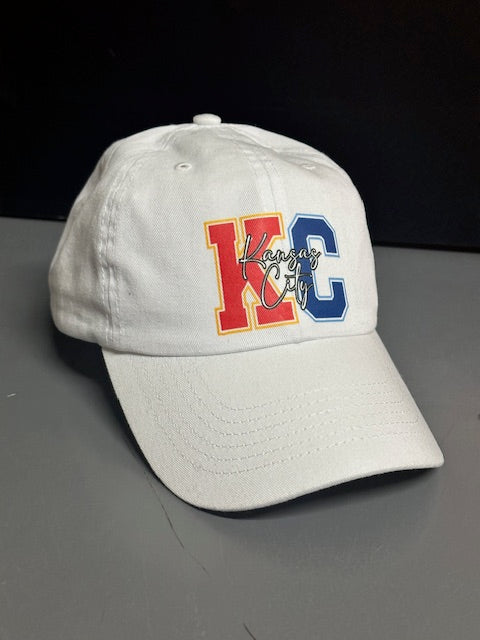 KC Football & Baseball - Unstructured Adult Baseball Cap Hat (White)