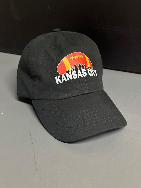 Kansas City Football Skyline  - Unstructured Adult Baseball Cap Hat (Black)