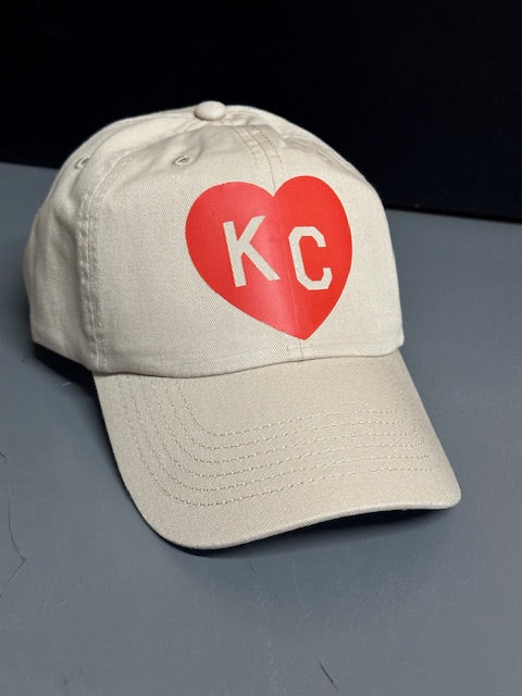 KC Red Heart  - Unstructured Adult Baseball Cap Hat (Khaki)