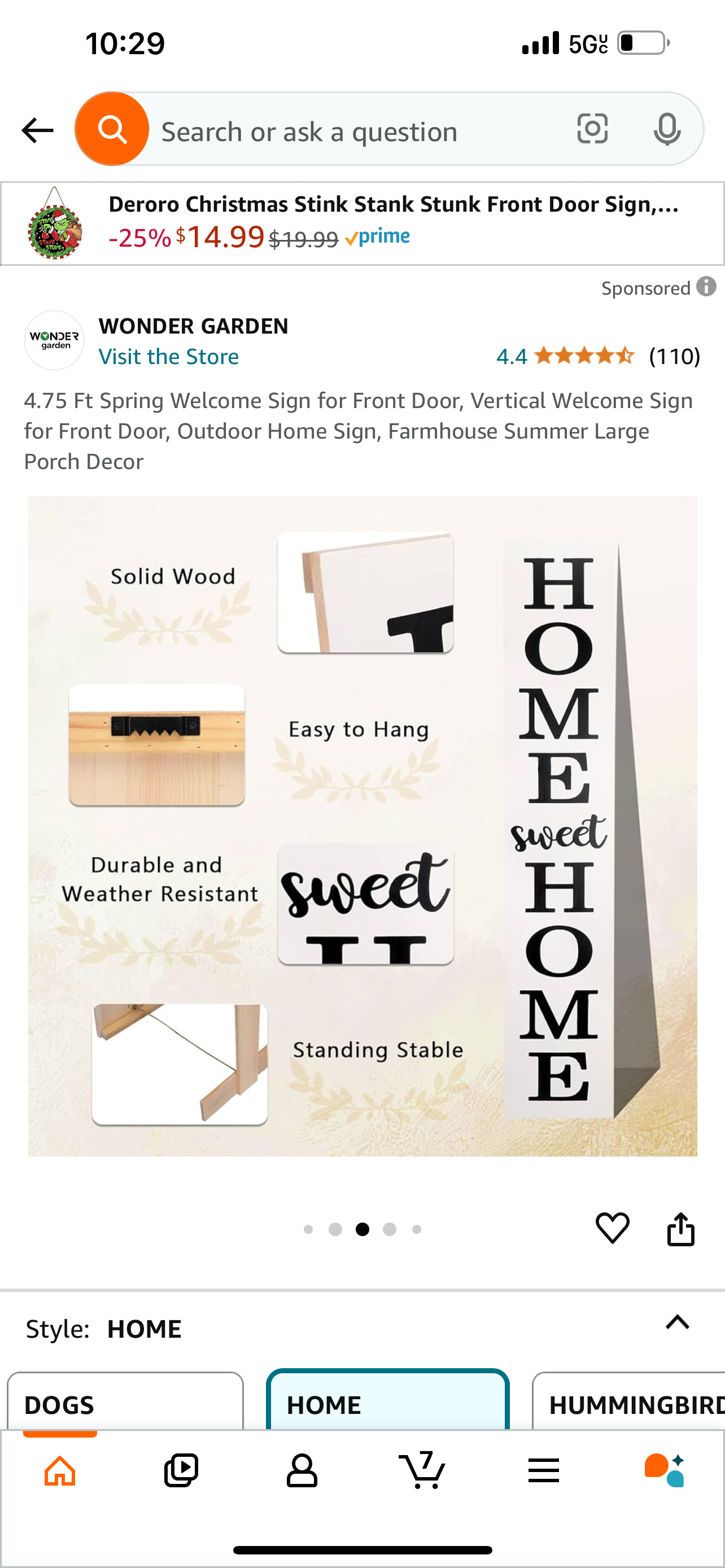 Large Wood Home Sweet Home Porch Sign (This Item Cannot Be Shipped)