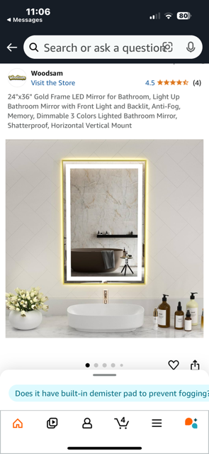 Rectangular Gold Frame LED Mirror 24" x 36"