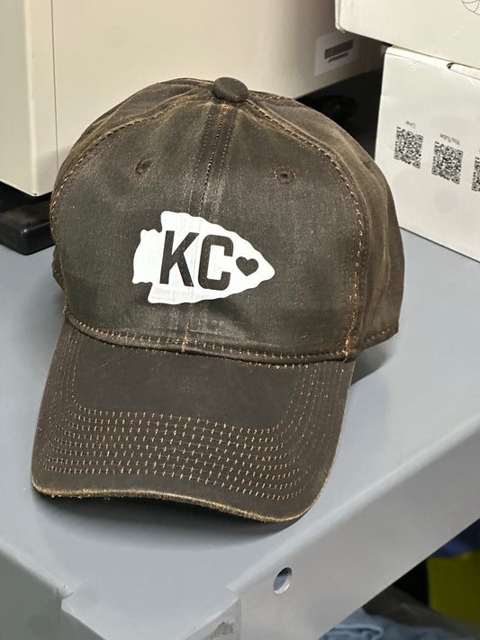 KC Distressed Brown Waxed Cap With White Arrowhead