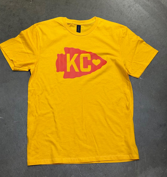 Red KC Arrowhead - Kansas City Super Soft T-Shirt (Gold)