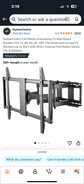 Full Motion Articulating TV Mounty Fits 75-100" Flat Screens & Curved Screens