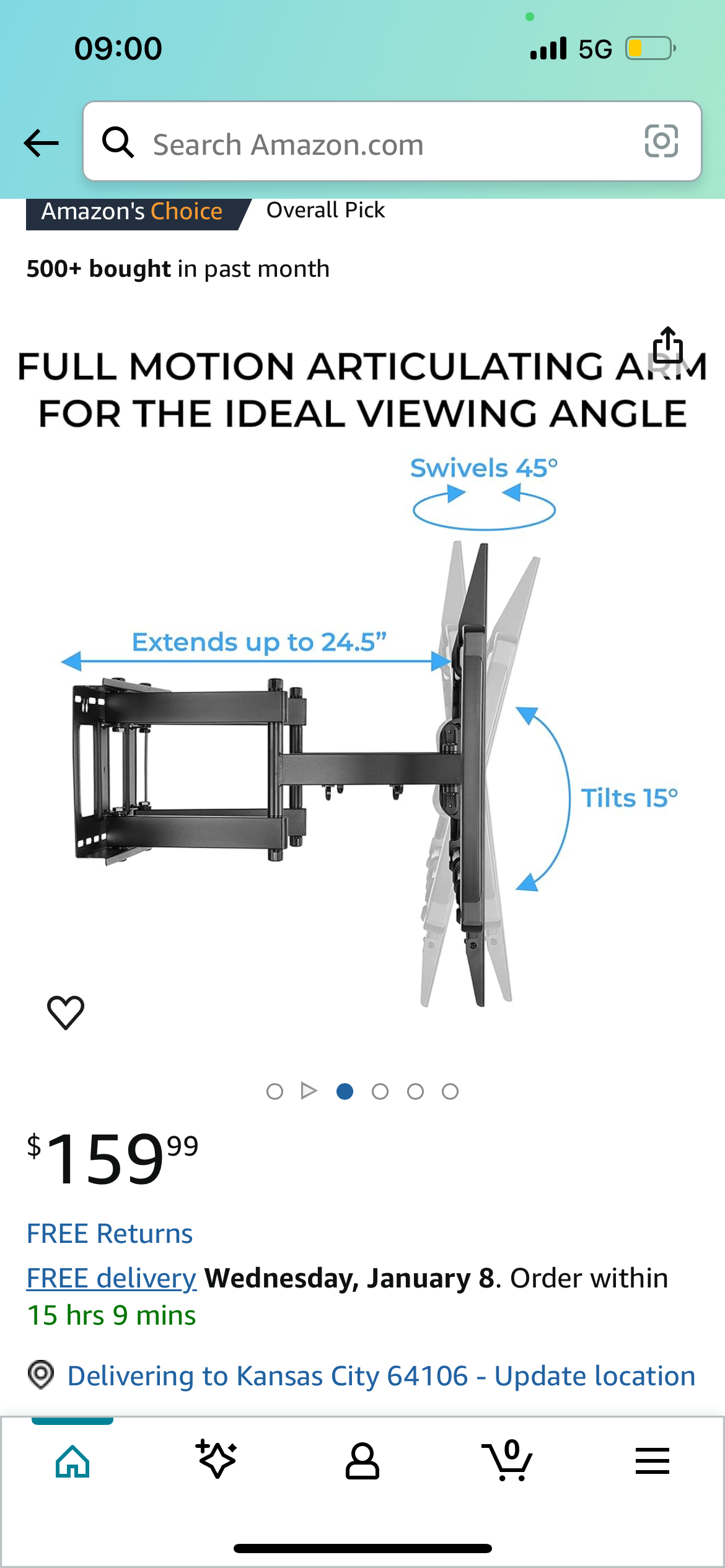 Full Motion Articulating TV Mounty Fits 75-100" Flat Screens & Curved Screens